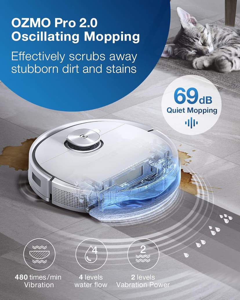 ECOVACS DEEBOT T9+ Robot Vacuum and Mop Combo with Auto-Empty Station, Precision Laser Mapping, 3D Maps, Oscillating Mopping, 3000Pa Suction, Hands-Free Cleaning for Up to 60 days, Air Freshener,White