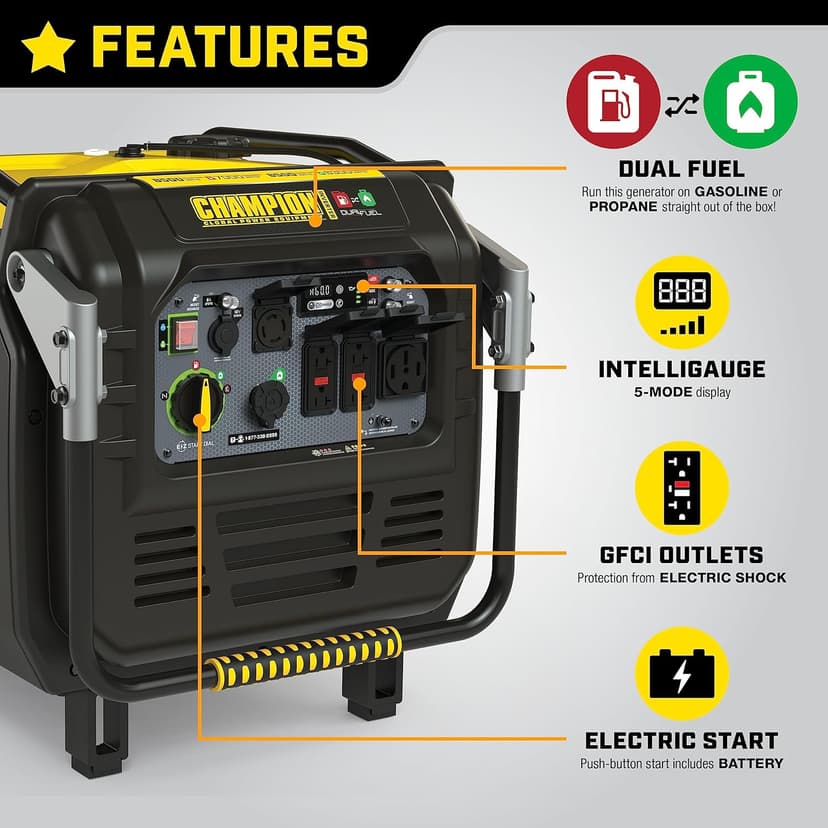 Champion Power Equipment 8500-Watt Electric Start Dual Fuel Home Backup Portable Inverter Generator with Quiet Technology and CO Shield