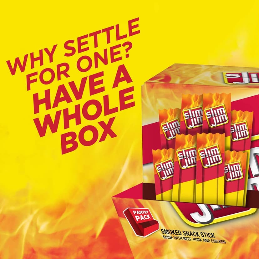 Slim Jim Smoked Meat Sticks, Original Flavor, 6g Protein Per Serving, Snack Size, Lunchbox Snack, 0.28 oz. (46 Count)