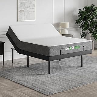 GhostBed Adjustable Base Bundled with 12" Hybrid Mattress in a Box with Gel Memory Foam and Individually Wrapped Coils, Zero Gravity and Massage Settings,Queen Adjustable Bed Frame with Mattress