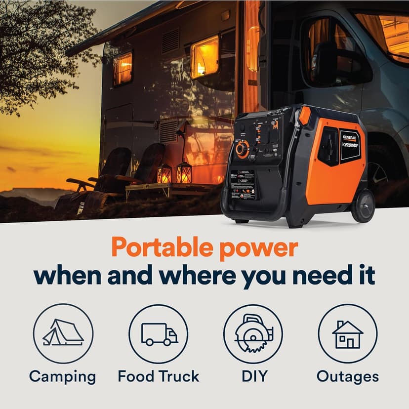 Generac 5,200-Watt Dual-Fuel Portable Inverter Generator - Gas and Propane Compatible - Compact and Lightweight Design - Clean, Stable Power - COsense Technology - Orange/Black - 50 State Compliant
