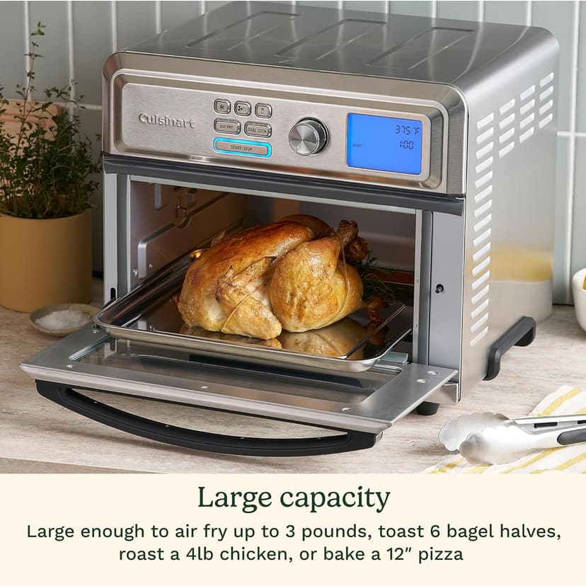 Cuisinart Air Fryer Toaster Oven, Digital Display, 1800 Watt Air Fryer Toaster Oven Combo with Adjustable Temperature and Controls, Stainless Steel Small Kitchen Appliance, TOA-65,Silver