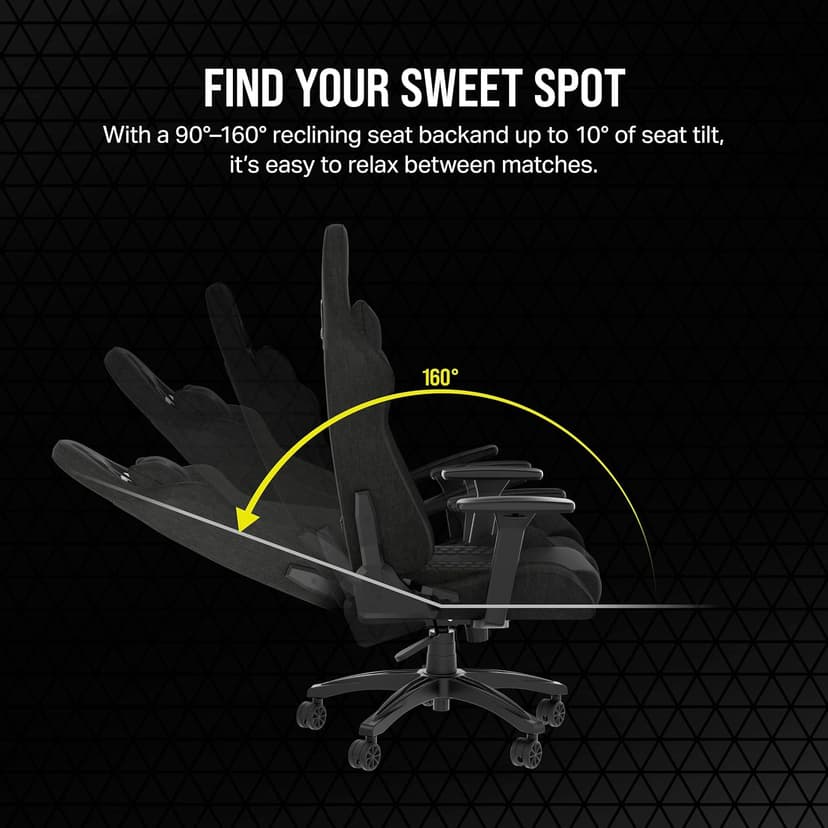 Corsair TC100 Relaxed Gaming Chair - Fabric - Racing-Inspired Design - Lumbar Pillow - Detachable Memory Foam Neck Pillow - Adjustable Seat Height - Adjustable Armrests - Black