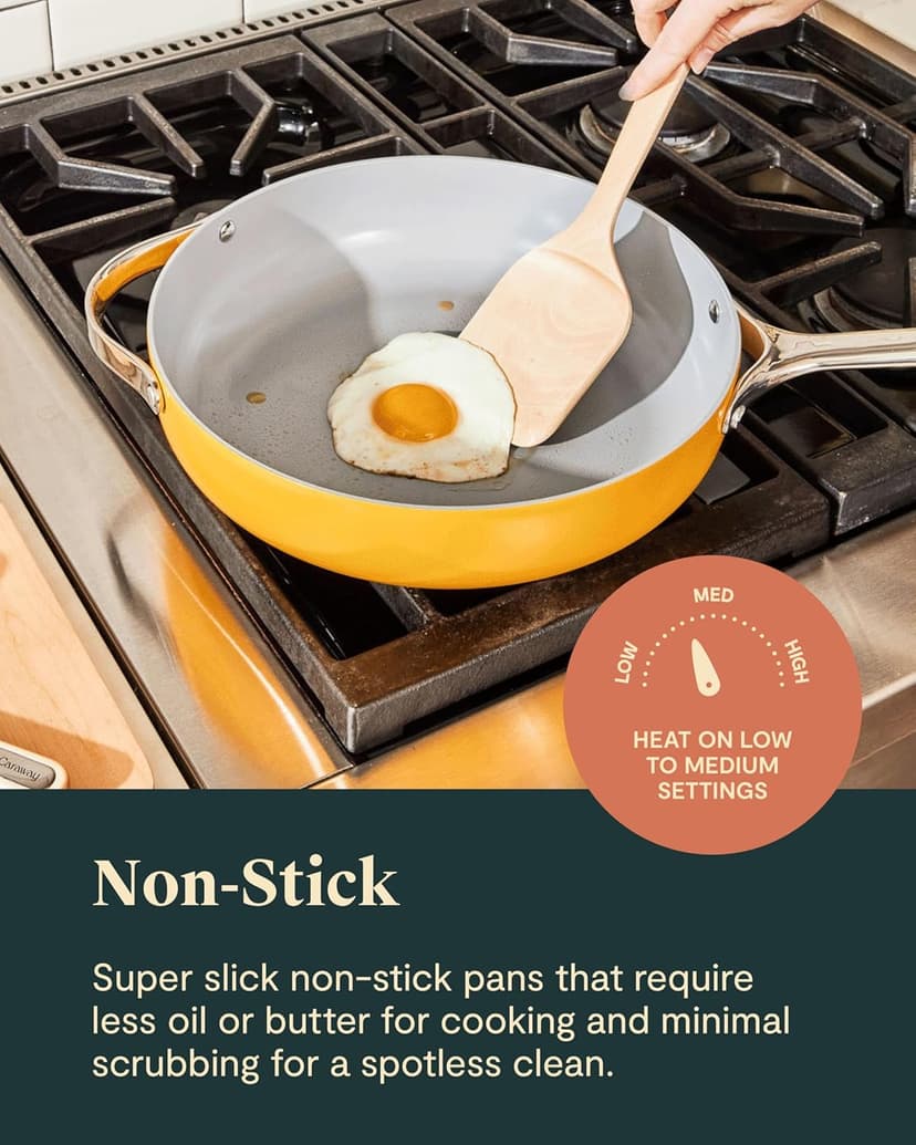 Caraway Nonstick Ceramic Cookware Set (12 Piece) Pots, Pans, Lids and Kitchen Storage - Non Toxic - Oven Safe & Compatible with All Stovetops - Cream