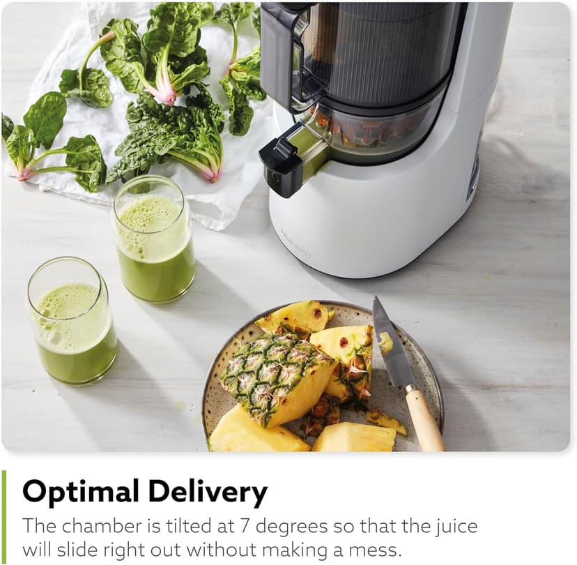 Hurom H-200 Electronic Slow Juicer Machine (Silver) - Self Feeding w Big Mouth Hopper to Fit Whole Fruits & Vegetables - Healthy Living - Easy Rinse Clean No Scrub BPA Free Easy Assembly