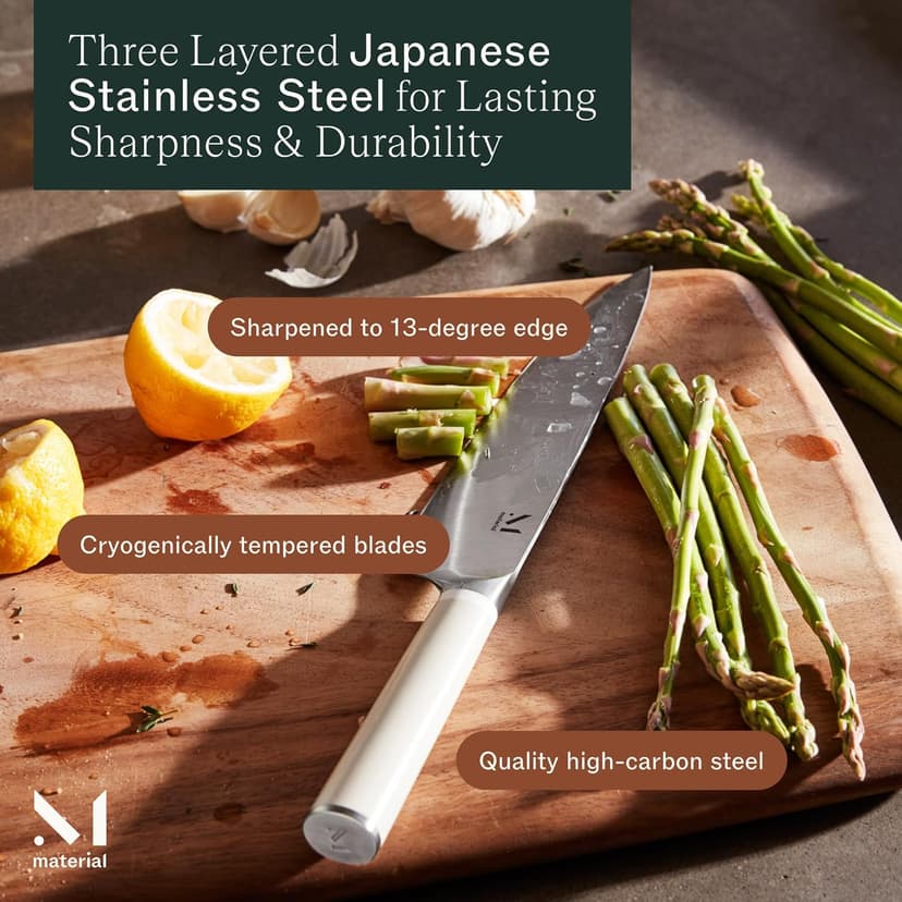 Material, Knife Trio, Carbon Stainless Steel Japanese Chef's Knife for Chopping and Cutting, Razor-Sharp Strong Blade, Cool Neutral, Material Kitchen