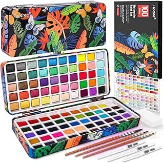 Taotree Watercolor Paint Set 100 Colors, Art Supplies Watercolors Kit Travel Water Colors with Paints Brushes, Crafts Painting Supplies, Drawing Gifts for Teens Girls Boys Kids Adults Artists