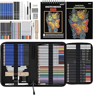 Prina 76 Pack Drawing Set Sketching Kit, Pro Art Supplies with 3-Color Sketchbook, Include Tutorial, Colored, Graphite, Charcoal, Watercolor & Metallic Pencil, for Artists Adults Teens Beginner