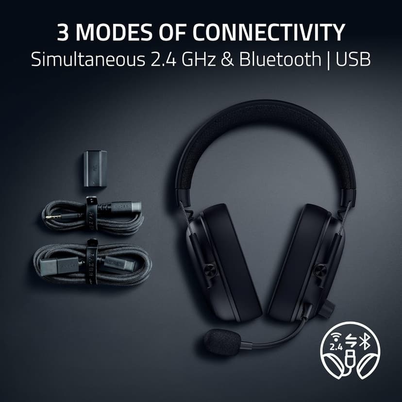 Razer BlackShark V3 Wireless Gaming Headset for PC: 50mm Drivers - Super Wideband Mic - 2.4 GHz, Bluetooth, USB - Works with Mac, PS5, Nintendo Switch, Smartphone - 70 Hr Battery - Black