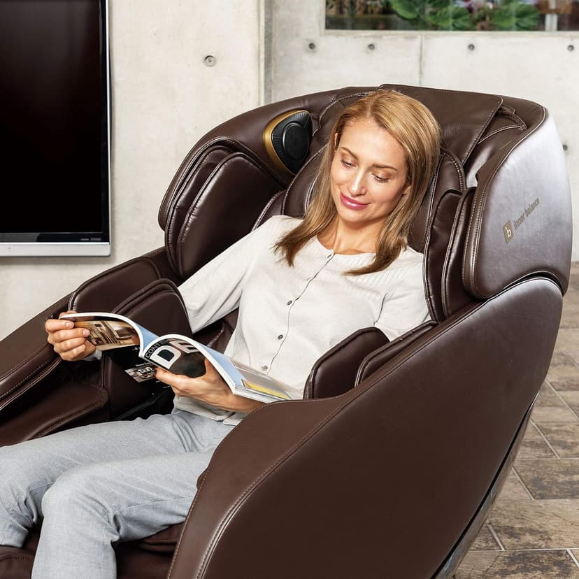 Inner Balance Jin 2.0 - Deluxe Heated SL Track Zero Gravity Massage Chair | Full Body Compression | Lumbar Heat Therapy | 6 Auto-Courses | Bluetooth Speaker (Espresso)
