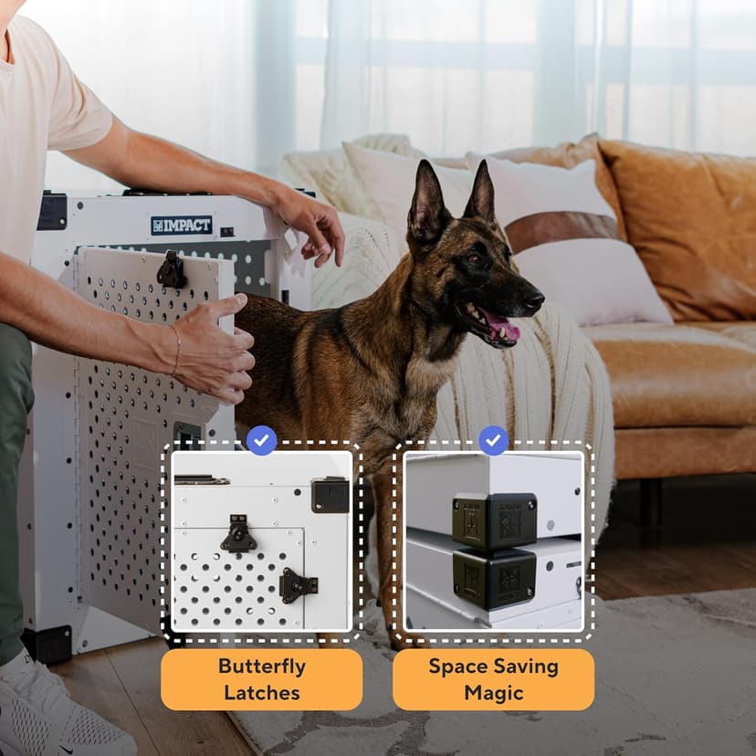 Impact Indestructible High Anxiety Dog Crate for Large Dogs - Heavy Duty Escape Proof Indoor Dog Kennel with Powder-Coated Aluminum - Ideal for Escape Artists (White, 40" (40.5" L x 23" W x 29" H)