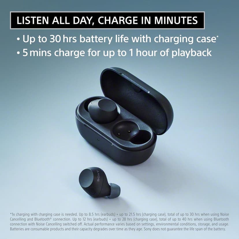 Sony WF-C710N Truly Wireless Noise-Canceling Earbuds with up to 30-Hour Battery Life, Lightweight and Secure, Black