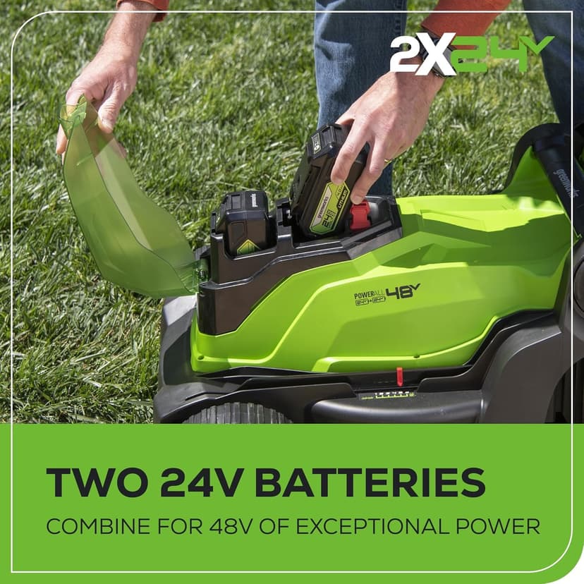Greenworks 48V (2 x 24V) 17" Cordless (Push) Lawn Mower (125+ Compatible Tools), (2) 4.0Ah Batteries and Dual Port Rapid Charger Included