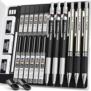 Nicpro 6PCS Art Mechanical Pencil Set, 3PCS Metal Drafting Pencil 0.5 mm & 0.7 mm & 0.9 mm & 3PCS 2mm Graphite Lead Holder (2B HB 2H) For Writing, Sketching Drawing With Lead Refills Case