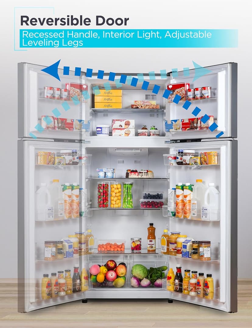 BLACK+DECKER 14.6 Cu. Ft. Top Mount Refrigerator with Freezer, 2 Door Refrigerator with Top Freezer and Adjustable Temperature Control, ENERGY STAR, BR1460HS, Stainless Steel Look