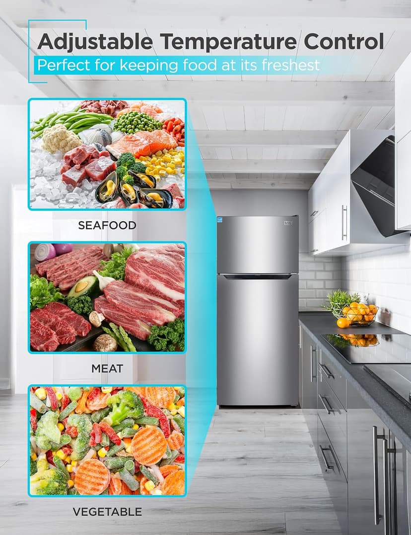 BLACK+DECKER 14.6 Cu. Ft. Top Mount Refrigerator with Freezer, 2 Door Refrigerator with Top Freezer and Adjustable Temperature Control, ENERGY STAR, BR1460HS, Stainless Steel Look