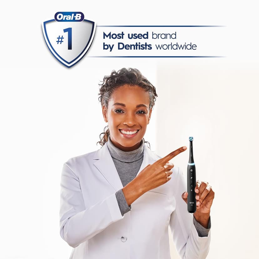 Oral-B iO Series 5 Rechargeable Electric Toothbrush with Visible Pressure Sensor to Protect Gums, 2 Minute Timer, 5 Cleaning Settings, 1 Replacement Toothbrush Heads, and Travel Case, Black