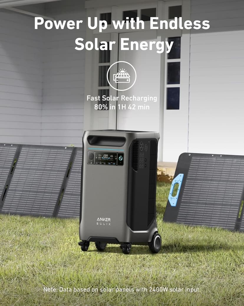Anker SOLIX F3800 Portable Power Station with 2× 200W Solar Panels, 3,840Wh LiFePO4 Battery, 120V/240V 6,000W AC Output, Solar Generator for Home Use, RVs, Emergencies, Outages, and Outdoor Camping