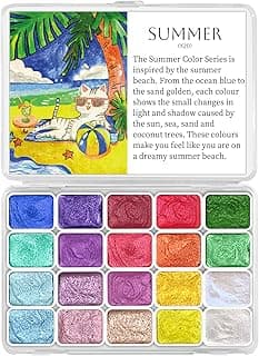 Mini Glitter Watercolor Paint Set, 20 Colors Shimmer Metallic Watercolour Painting Sets, Solid Pearl Water Color Paints for Kids, Adult, 1ml Trial Pack(Summer)