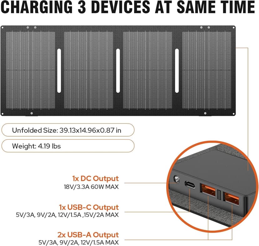 Portable Solar Generator, 300W Portable Power Station with Foldable 60W Solar Panel, 110V Pure Sine Wave 280Wh Lithium Battery Pack with USB DC AC Outlet for Home Use RV Van Outdoor Camping-Orange