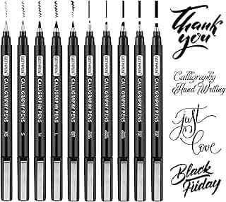 10-Size Calligraphy Pen – Brush Pens Calligraphy Set Hand Lettering Pen for Beginners Art Drawing & Greeting Cards – Calligraphy Pens Black Archival Ink Pens Kit for Sketching, Scrapbooking