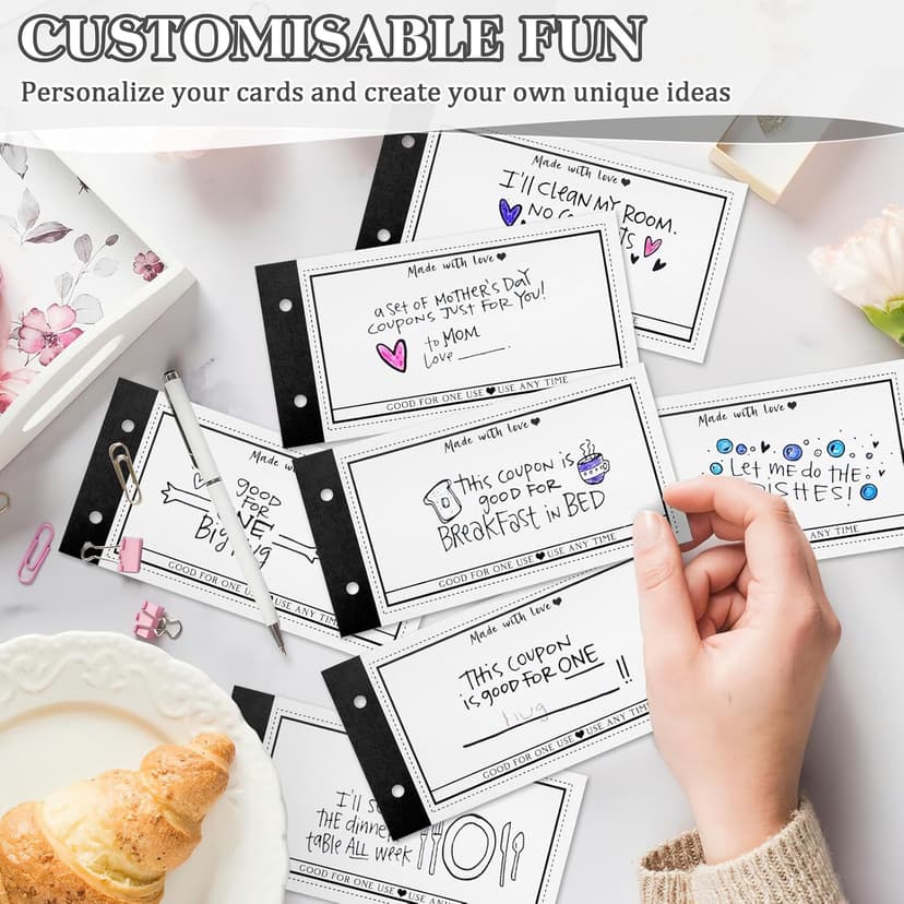 Personalized Coupon Book, 30 Blank Voucher Cards Booklet for All Occasions, Mothers Day Gifts for Mom, Unique Birthday Gifts for Boyfriend Wife Husband Girlfriend Best Friend