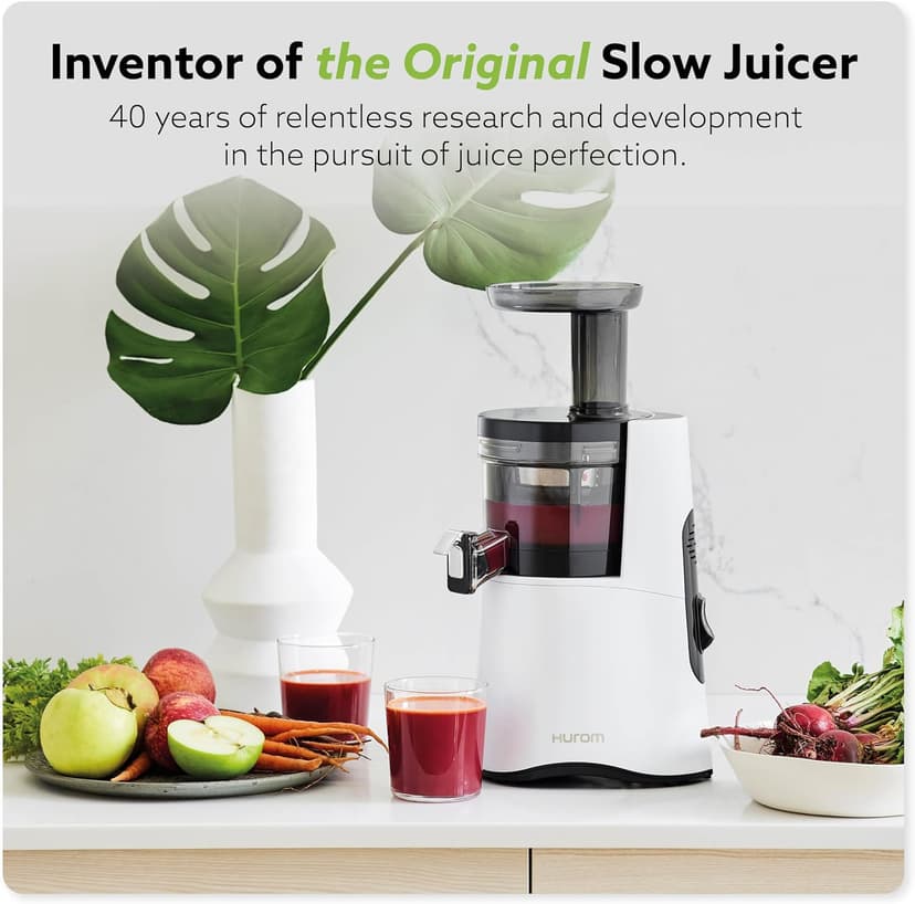 Hurom H-AA Cold Press Juicer Machine, Easy to Clean Masticating Slow Juicer, Coarse Strainer, Adjustable Lever, Minimal Juice Pulp, High Nutrient Extraction (Black)