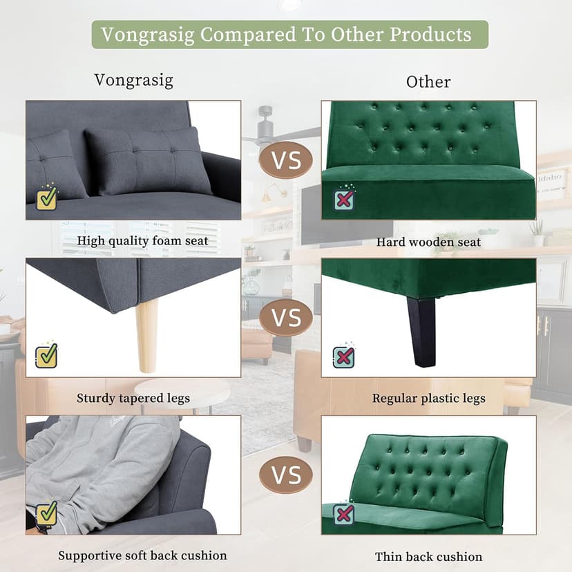 Vongrasig 47" Small Modern Loveseat Sofa, Mid Century Linen Fabric 2-Seat Sofa Couch Tufted Love Seat with Back Cushions and Tapered Legs for Living Room, Bedroom and Small Space (Dark Gray)