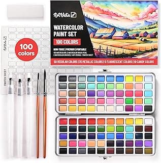 Watercolor Paint Set with 100 Bright Colors: for Adult Beginners & Professional with Metallic - Travel Sized Water Color Art Kit Palette