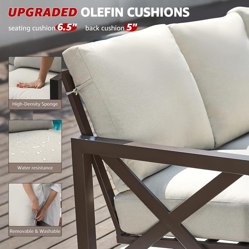 NATURAL EXPRESSIONS 6 Pieces Patio Furniture Sets, Metal Outdoor Sectional Furniture L Shape Patio Conversation Sets,Highback Frame,Metal Table,Large Waterproof Cover, 6.5" Olefin Cushions