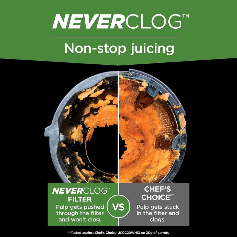 Ninja NeverClog Cold Press Juicer, Powerful Slow Juicer with Total Pulp Control, Countertop, Electric, 2 Pulp Functions, Dishwasher Safe, 2nd Generation, Charcoal, JC151