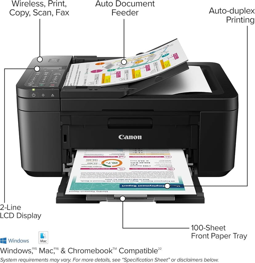 Canon PIXMA TR4720 All-in-One Wireless Printer Home use, with Auto Document Feeder, Mobile Printing and Built-in Fax, Black PG-275 Black Ink Tank, CL-276 Color Ink Cartridge