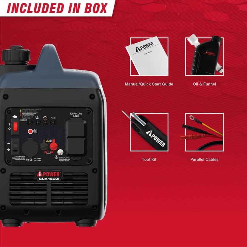 A-iPower 1500 Watt Portable Quiet Inverter Generator Gas Powered, Small Ultra Lightweight Quiet Generator for Camping, Tailgating, Home Backup, Emergency, EPA & CARB Compliant, CO Sensor (SUA1500i)