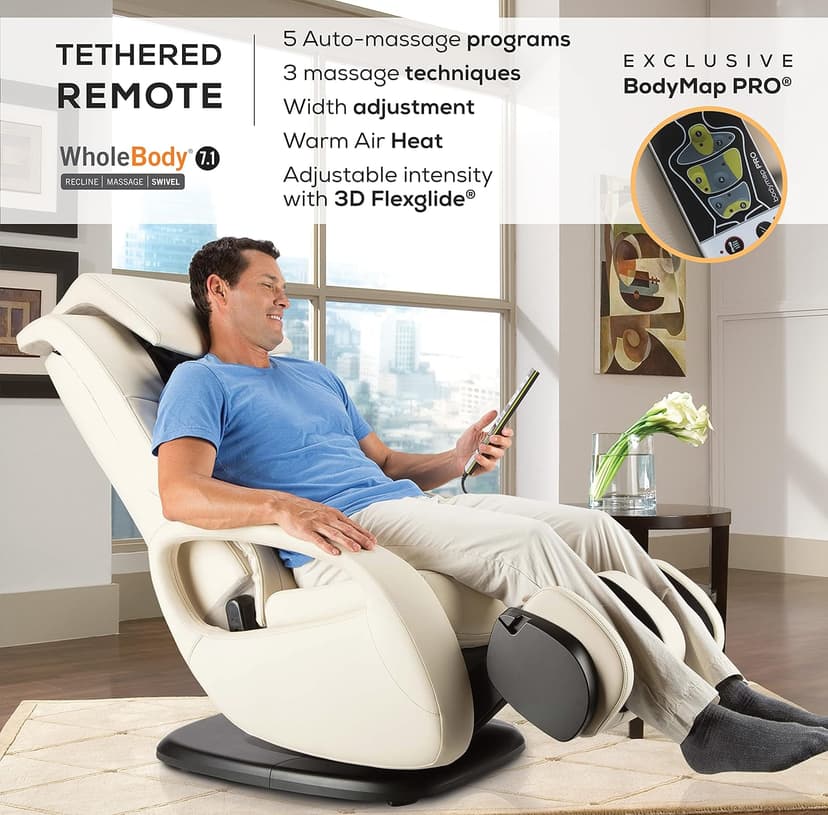 Human Touch WholeBody 7.1 Living Room Recliner Massage Chair - Full Body Professional Grade Personal Massage - Relaxation w Heat for Targeted Stress + Muscle Pain Relief with Foot Calf - Black