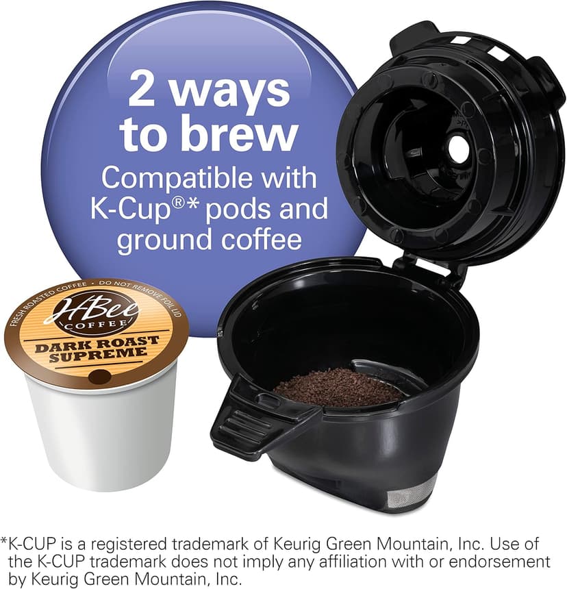 Hamilton Beach 49918 FlexBrew Single-Serve Coffee Maker Compatible with Pod Packs and Grounds, 14 oz, Black, Stainless - Fast Brew