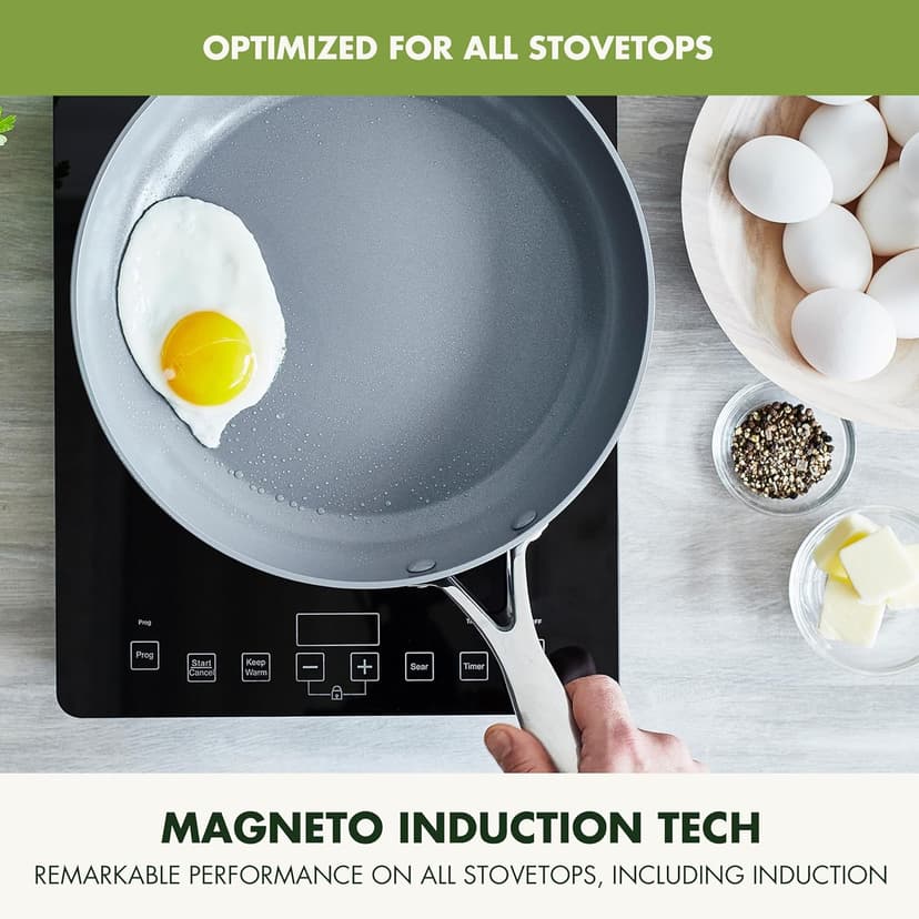 GreenPan 11 Piece Valencia Pro Ceramic Nonstick Cookware Set, PFAS-Free, Induction Ready, Hard Anodized Pots & Pans with Lids, Compatible on All Cooktops, Dishwasher & Oven Safe, Gray