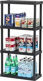 IRIS USA 4-Shelf Light Duty Plastic Storage Shelves, 200lb Capacity, 48"H x 24"W x 12"D, Medium Modular Shelving Unit Storage Organizer for Garage, Home, Bathroom & Laundry, Storage Rack - Black