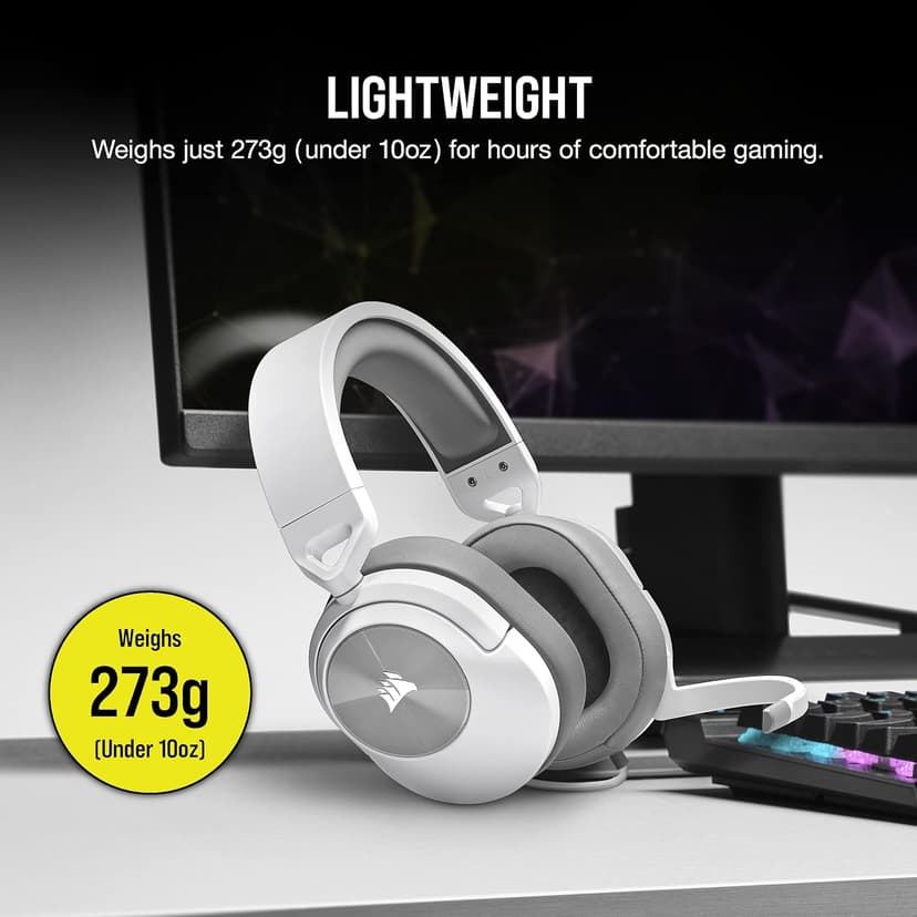 Corsair HS55 Stereo Gaming Headset (Leatherette Memory Foam Ear Pads, Lightweight, Omni-Directional Microphone, PC, Mac, PS5/PS4, Xbox Series X | S, Nintendo Switch, Mobile Compatibility) White