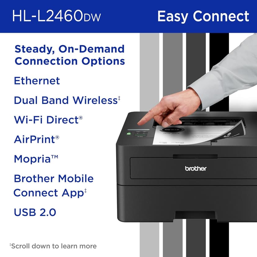 Brother HL-L2460DW Wireless Compact Monochrome Laser Printer with Duplex, Mobile Printing, Black & White Output | Includes Refresh Subscription Trial(1), Works with Alexa