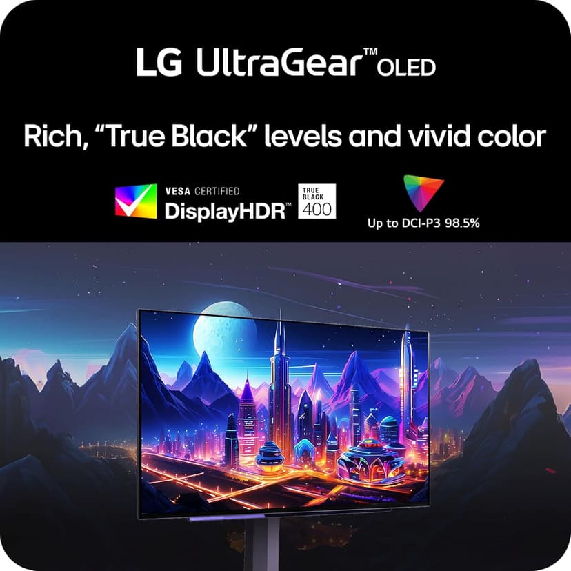LG ‎27GS95QE 27-inch Ultragear OLED Gaming Monitor QHD 1440p 240Hz 0.03ms DisplayHDR True Black 400 AMD FreeSync Premium Pro NVIDIA G-Sync HDMI 2.1 DisplayPort Tilt/Height/Swivel Stand Black