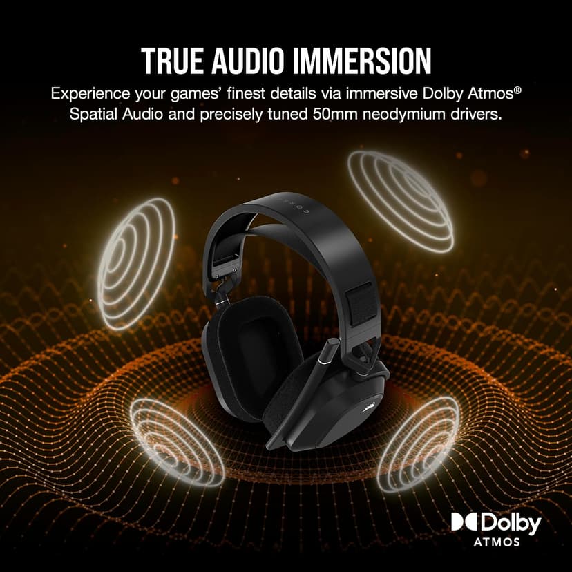 Corsair HS80 MAX Wireless Multiplatform Gaming Headset with Bluetooth – Dolby Atmos – Broadcast Quality Microphone – iCUE Compatible – PC, Mac, PS5, PS4, Mobile – Steel Gray