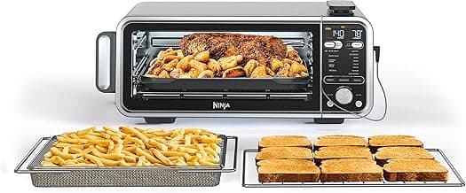 Ninja Toaster Oven, Air Fryer, Thermometer, Toaster Oven Air Fryer Combo, Stainless Steel, Quick meals, Fries, Frozen Food, Air Fry, Dehydrate, Reheat, 13-in-1,Less Oil, Flip Away Oven, Foodi, SP351
