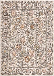 BoutiqueRugs Herstmonceux Boho Vintage Colorful Large Area Rug - Farmhouse Traditional Floral Coral Carpet for Living Room - Cream, Green, Sage, Red, Taupe, Coral - 7'10" x 10'2" (8x10)