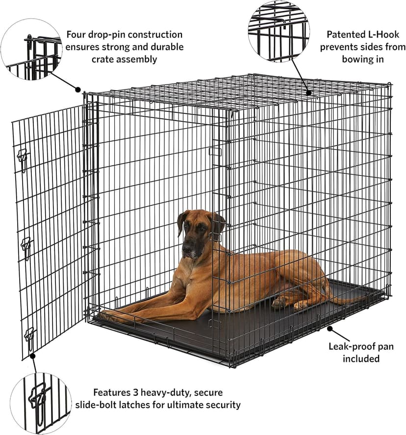 Midwest Homes for Pets Ginormous Single Door 54-Inch Dog Crate for XXL Dogs Breeds; Great Dane, Mastiff, St. Bernard, Drop Pin Assembly Requires Two People; Divider Panel Not Included; Black: SL54