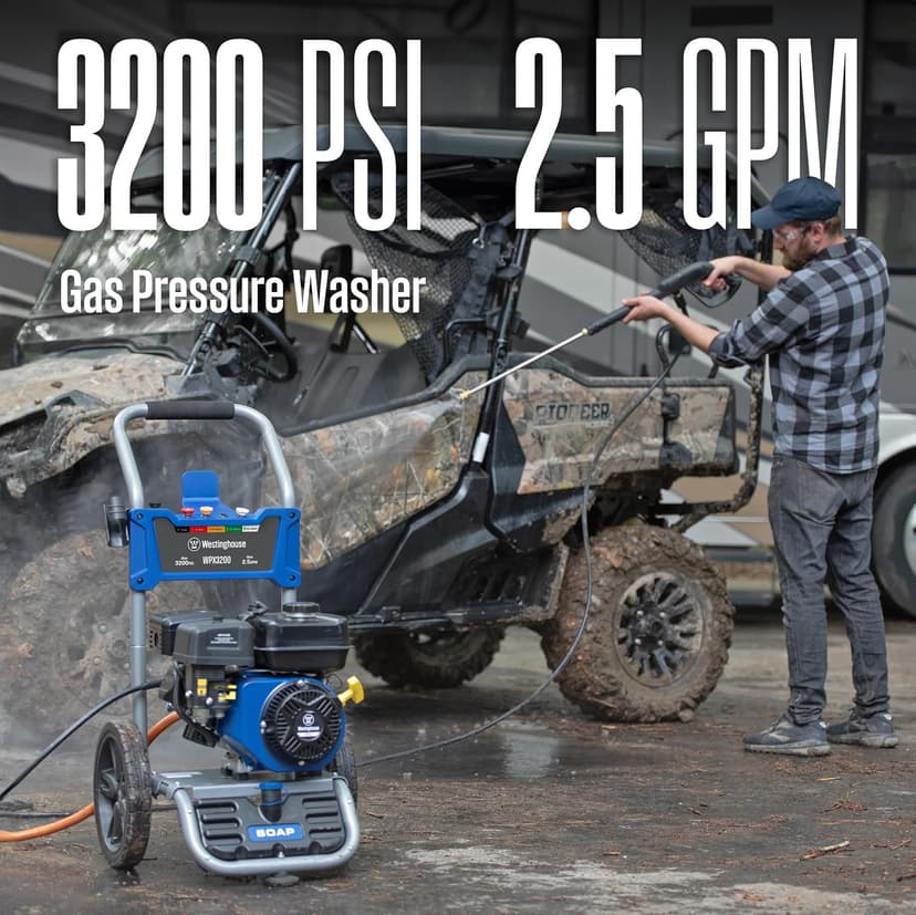 Westinghouse WPX3200 Gas Pressure Washer, 3200 PSI and 2.5 Max GPM, Onboard Soap Tank, Spray Gun and Wand, 5 Nozzle Set, for Cars/Fences/Driveways/Homes/Patios/Furniture