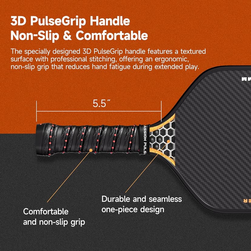 V7 Pro Pickleball Paddle – 3K Raw Carbon Fiber Pickle Ball Paddles with 16mm Polypropylene Core, 3D PulseGrip Handle, – Pickleball Rackets Ideal for All Skill Levels