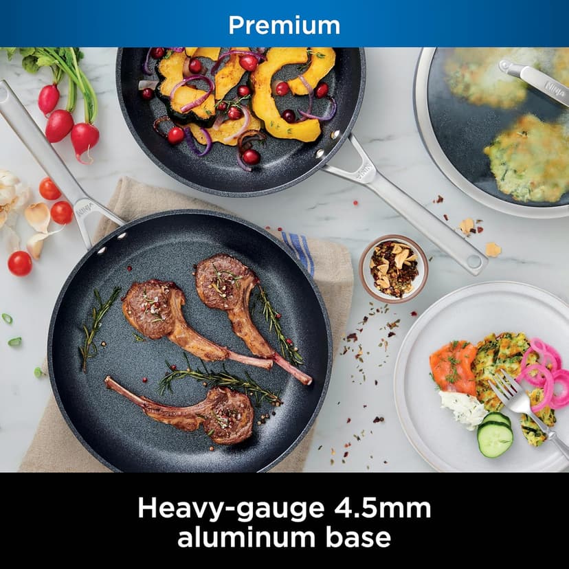 Ninja C38000 Foodi NeverStick Premium 8-Piece Cookware Set with Glass Lids, Hard-Anodized, Nonstick, Durable & Oven Safe to 500°F, Slate Grey