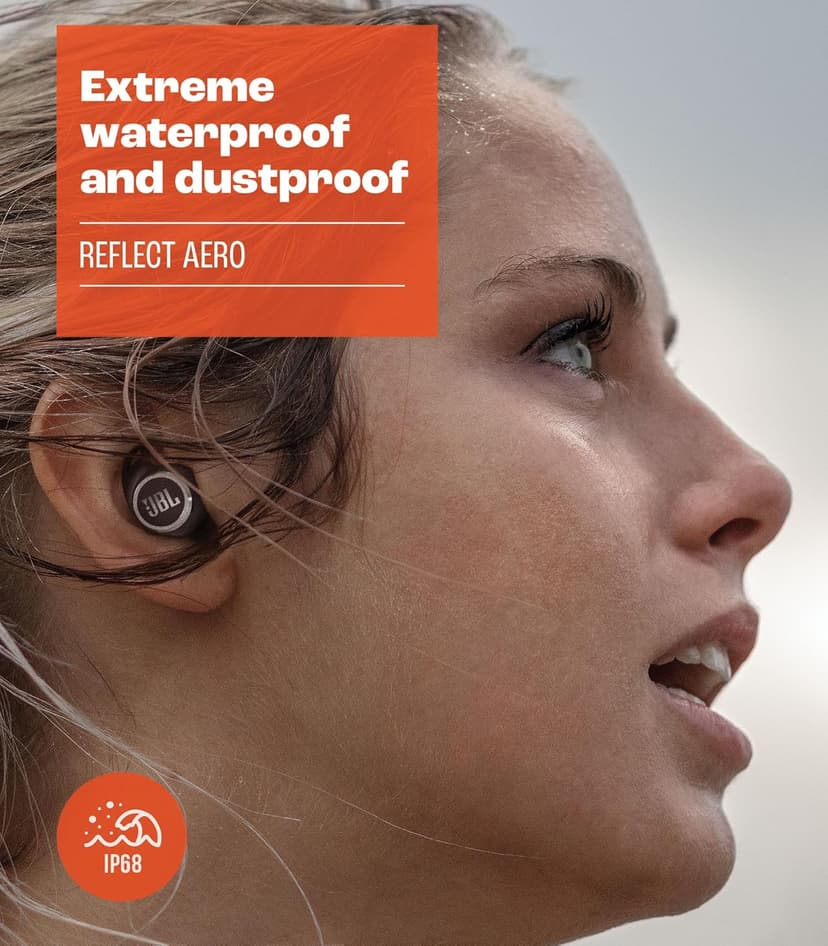 JBL Reflect Aero - True Wireless Noise Cancelling Active Earbuds, 6 mics for Perfect Calls with VoiceAware, Extreme dustproof & Waterproof, Comfortable, Secure fit, 24hr with Fast-Charging (Black)
