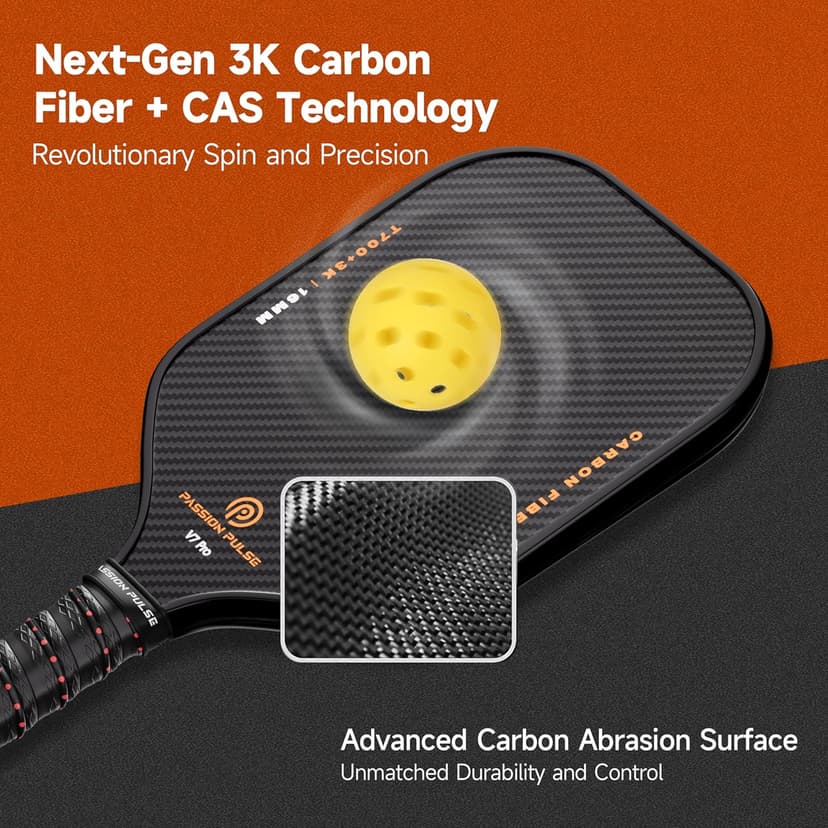 V7 Pro Pickleball Paddle – 3K Raw Carbon Fiber Pickle Ball Paddles with 16mm Polypropylene Core, 3D PulseGrip Handle, – Pickleball Rackets Ideal for All Skill Levels