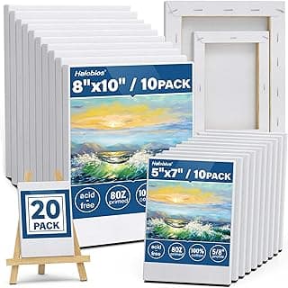 Professional Stretched Canvas for Painting with 8x10 inch, 5x7 inch (10 of Each), 20 Packs Blank Canvases Art Supplies for Acrylic, Oil, Pouring,100% Cotton, Primed, 5/8 Inch Profile